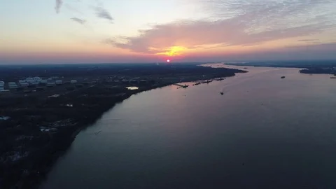 Aerial View of Sunset over Delaware River Philadelphia PA Stock Footage 85030006