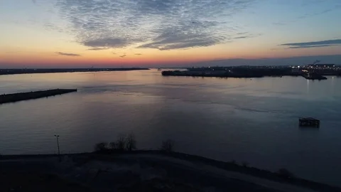 Aerial View of Sunset over Delaware River Philadelphia PA Stock Footage 85030064