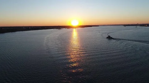 Aerial View of Sunset over Delaware River Philadelphia PA Stock Footage 85045713