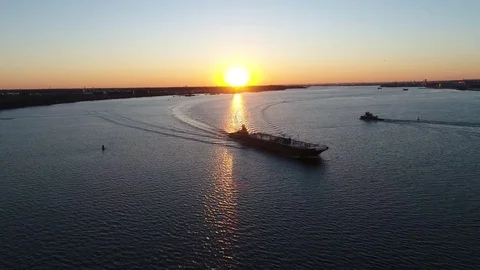 Aerial View of Sunset over Delaware River Philadelphia PA Stock Footage 85045720