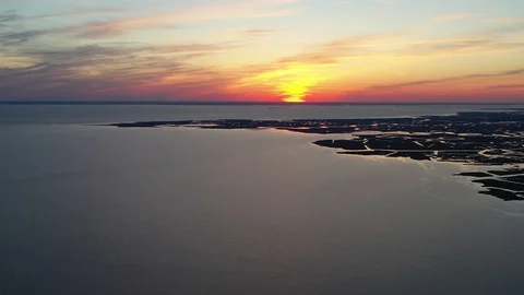 Aerial View of Sunset over Delaware Bay in New Jersey Stock Footage 112682753