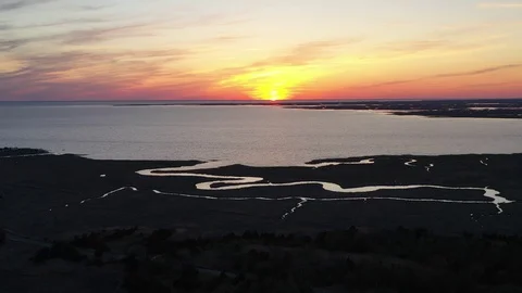 Aerial View of Sunset over Delaware Bay in New Jersey Stock Footage 112682756
