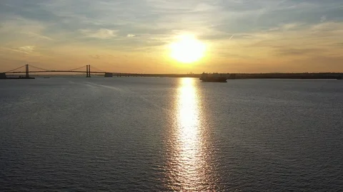 Aerial View of Sunset over Delaware River Wilmington Stock Footage 121348985