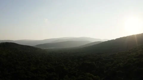 Aerial view of sunset over the forest, Croatia. Video stock 139048090