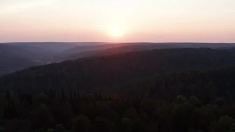 Aerial view of the sunset over the forest Video stock 252026869