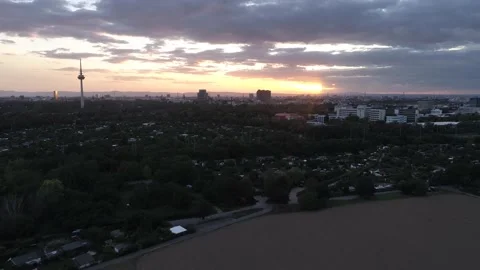 Aerial View / sunset over Mannheim city panorama Видео 144993598