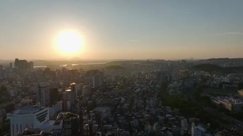Aerial View of Sunset over Mapo-gu from Sinchon Station in Seoul, South Korea Stock Footage 346543967