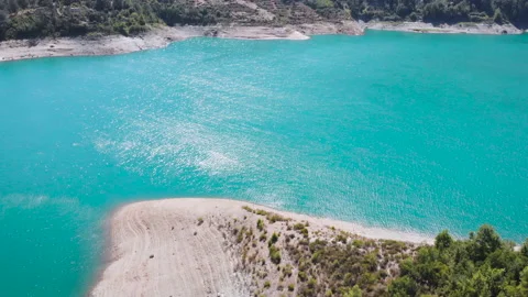 Aerial view of sunset over mountain landscape. River and mountains top view Stock Footage 130399302