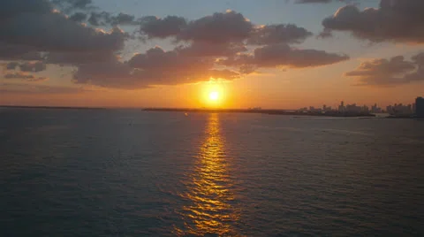 Aerial View of Sunset over the Ocean, Miami Stock Footage 26060891
