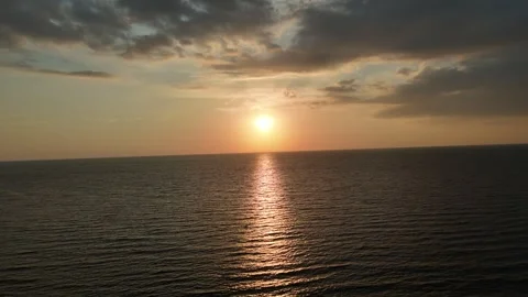 Aerial view of a sunset over the open sea. Stock Footage 339064231