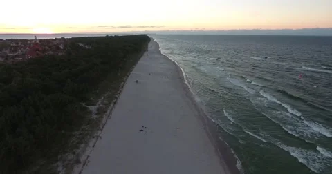 Aerial view of sunset over peninsula, camera goes backwards Stock Footage 68010317