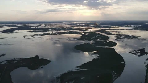 Aerial view of the sunset over the river Stock Footage 193808592