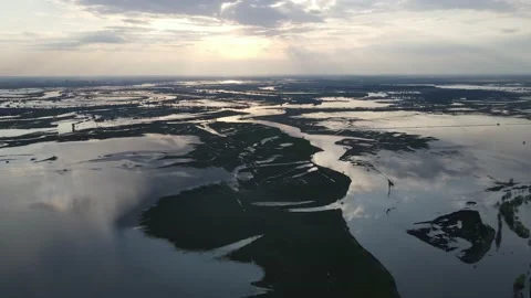 Aerial view of the sunset over the river Stock Footage 193808666