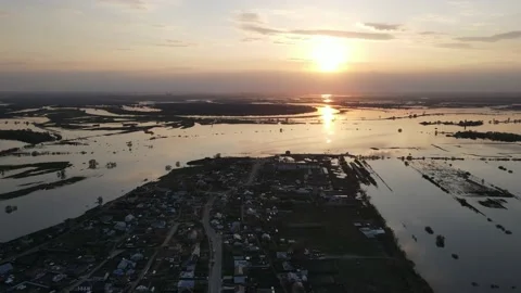 Aerial view of the sunset over the river Stock Footage 193815864