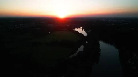 Aerial view of sunset over river Stock Footage 248767714