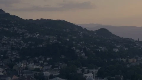 Aerial view at sunset over Saraevo city Stock Footage 129292004