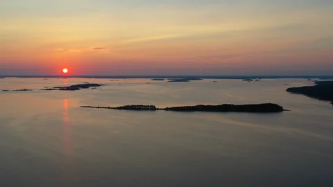Aerial view of the sunset over the sea Stock Footage 124395103