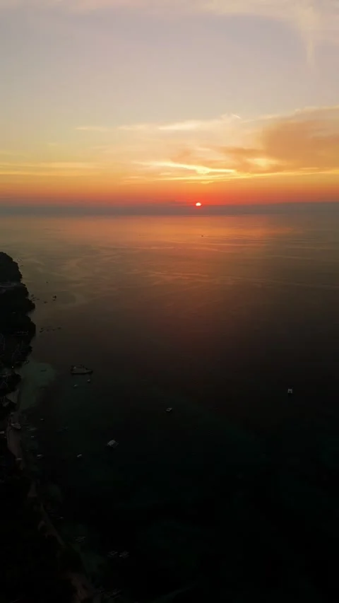 Aerial view of sunset over the sea in Panglao, Philippines. Stock Footage 340324386