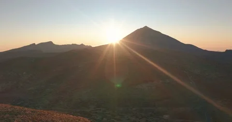 Aerial view. Sunset over Teide volcano, Tenerife, Canary islands, Spain. Stock Footage 125380863