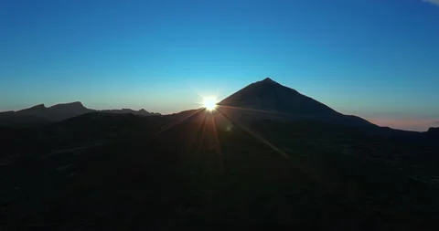 Aerial view. Sunset over Teide volcano, Tenerife, Canary islands, Spain. Stock Footage 141035499