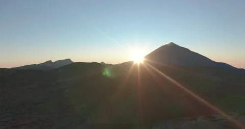 Aerial view. Sunset over Teide volcano, Tenerife, Canary islands, Spain. Stock Footage 142718104