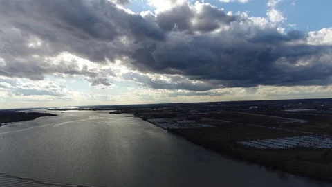 Aerial View of Sunset over Water Stock Footage 75509309
