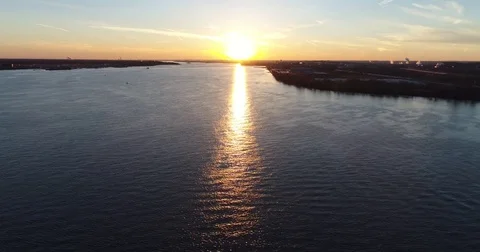 Aerial View of Sunset over Water Stock Footage 75509317
