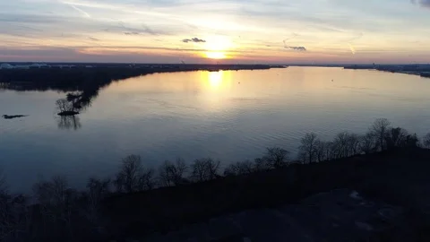 Aerial View of Sunset over Water Stock Footage 75509409