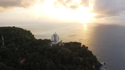Aerial view of sunset over the zero kilometer monument of indonesia, weh island Stock Footage 108422248