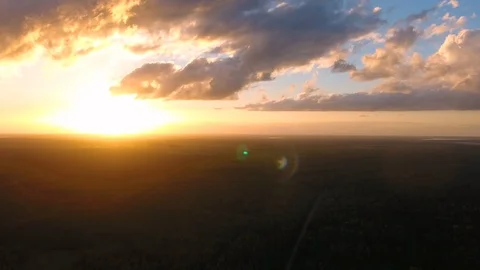 Aerial view of the sunset. Panoramic view of the horizon. Stock Footage 93225841