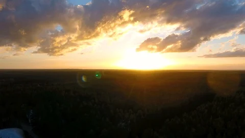 Aerial view of the sunset. Panoramic view of the horizon. Stock Footage 93226155