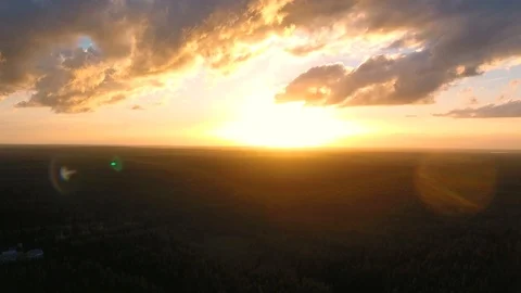 Aerial view of the sunset. Panoramic view of the horizon. Stock Footage 93226325