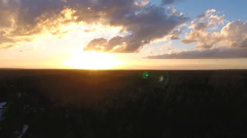 Aerial view of the sunset. Panoramic view of the horizon. Video stock 93226402
