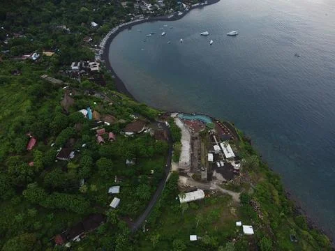 Aerial view of Sunset Point Amed, Bali, Indonesia. April 07, 2023 Stock Photos