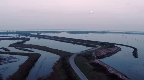 Aerial view of sunset reflection lake Stock Footage 47947744