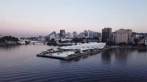 Aerial view of sunset in Rio de Janeiro Port Area and Maua Square Stock Footage 155554199