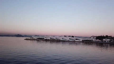 Aerial view of sunset in Rio de Janeiro Port Area and Maua Square Stock Footage 155554401