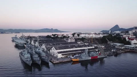 Aerial view of sunset in Rio de Janeiro Port Area and Maua Square Stock Footage 155554534
