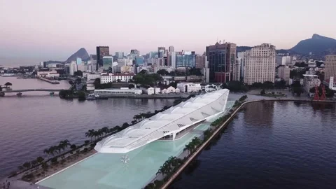 Aerial view of sunset in Rio de Janeiro Port Area and Maua Square Stock Footage 155555455