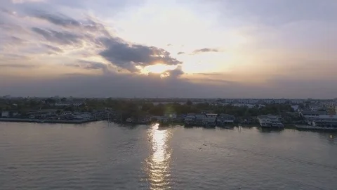Aerial view of sunset river background Stock Footage 74638423
