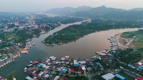 Aerial view at sunset of River Kwai in kanchanaburi Thailand Stock Footage 292118513