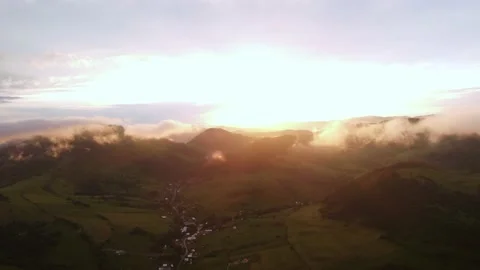 Aerial view of sunset in rural hilly landscape Stockbeeldmateriaal 201166150