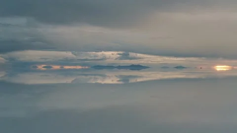 Aerial view Sunset Salar De Uyuni salt lake, desert in Bolivia 4K Stock Footage 198316540