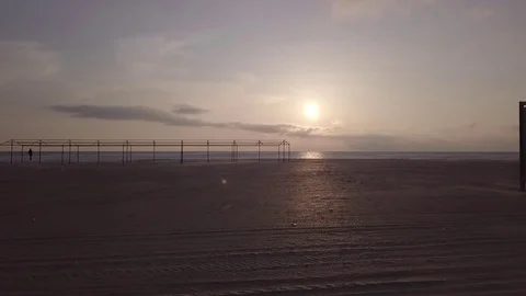 Aerial view on a sunset at a sandy beach in Southern Russia in winter Stock Footage 86902601