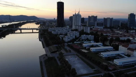 Aerial view of sunset skyscraper Stock Footage 116713253