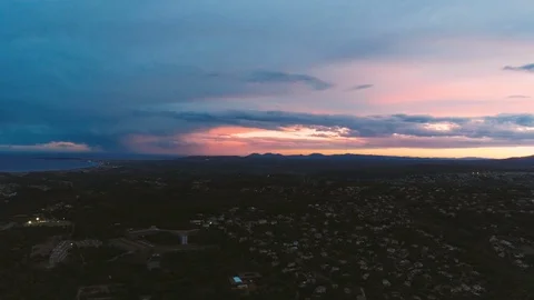 Aerial View At Sunset Of The Small Town. Video stock 112753717