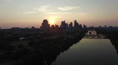 Aerial view of sunset sun setting over Austin, Texas, USA Stock-Footage 64385068
