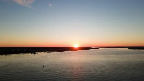 Aerial View of a Sunset Timelapse on the Delaware River Stock Footage 146824816