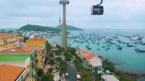 Aerial view of Sunset town and coastal fishermen village with colorful houses Stock Footage 312813823