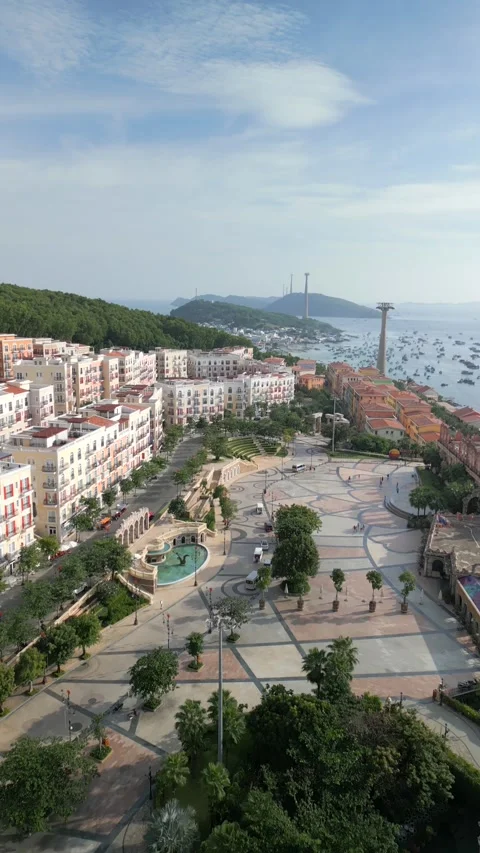 Aerial view of Sunset Town, Cable Car, fishing village on Phu Quoc Island Video stock 264953663